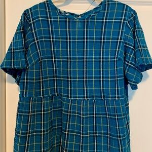 Terra & Sky Turquoise Plaid  Blouse